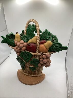 Vintage Cast Iron Hubley Door Stop Basket Of Fruit